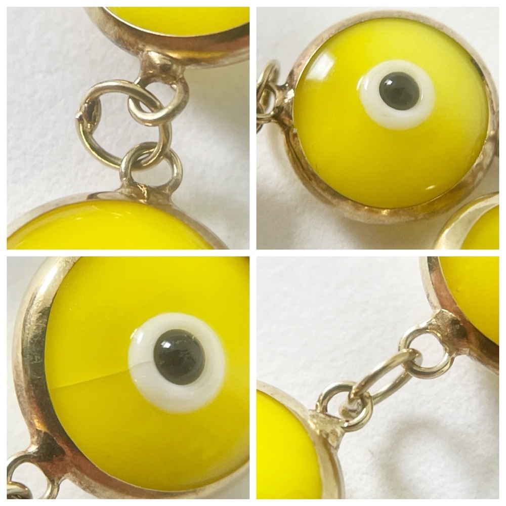 14k yellow gold yellow glass evil eye vintage bracelet - Picture 8 of 12